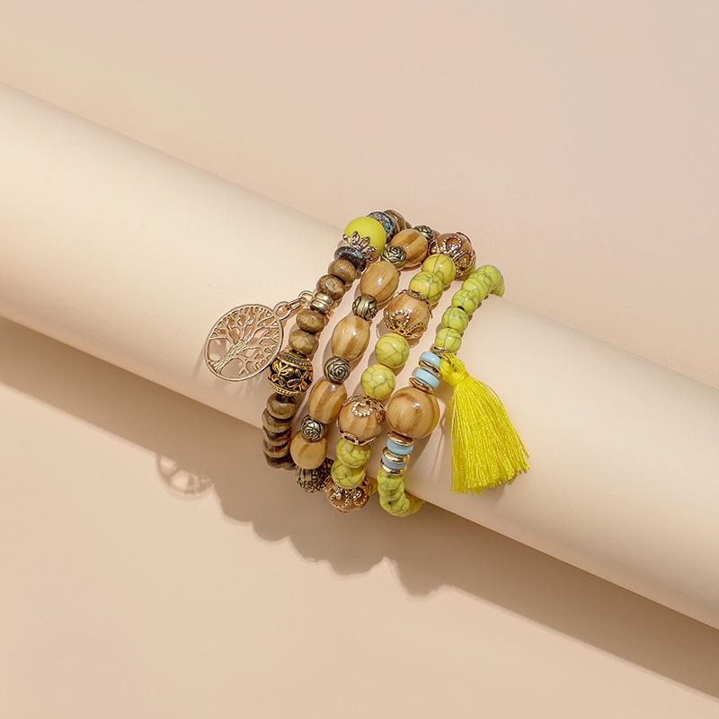 Bohemian Multi-Layer Wooden Bead Elastic Bracelet