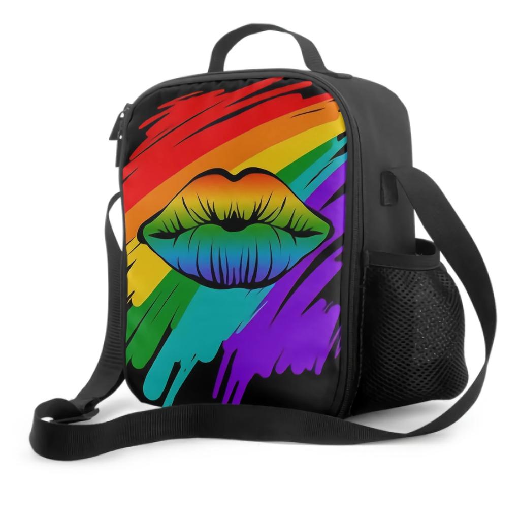 Regenbogenfarbene Lippe Isolierte Lunchbox Auslaufsicher Tragbare Lunchtaschen Langlebige Wiederverwendbare Kühltasche für Picknick Reisen Büro