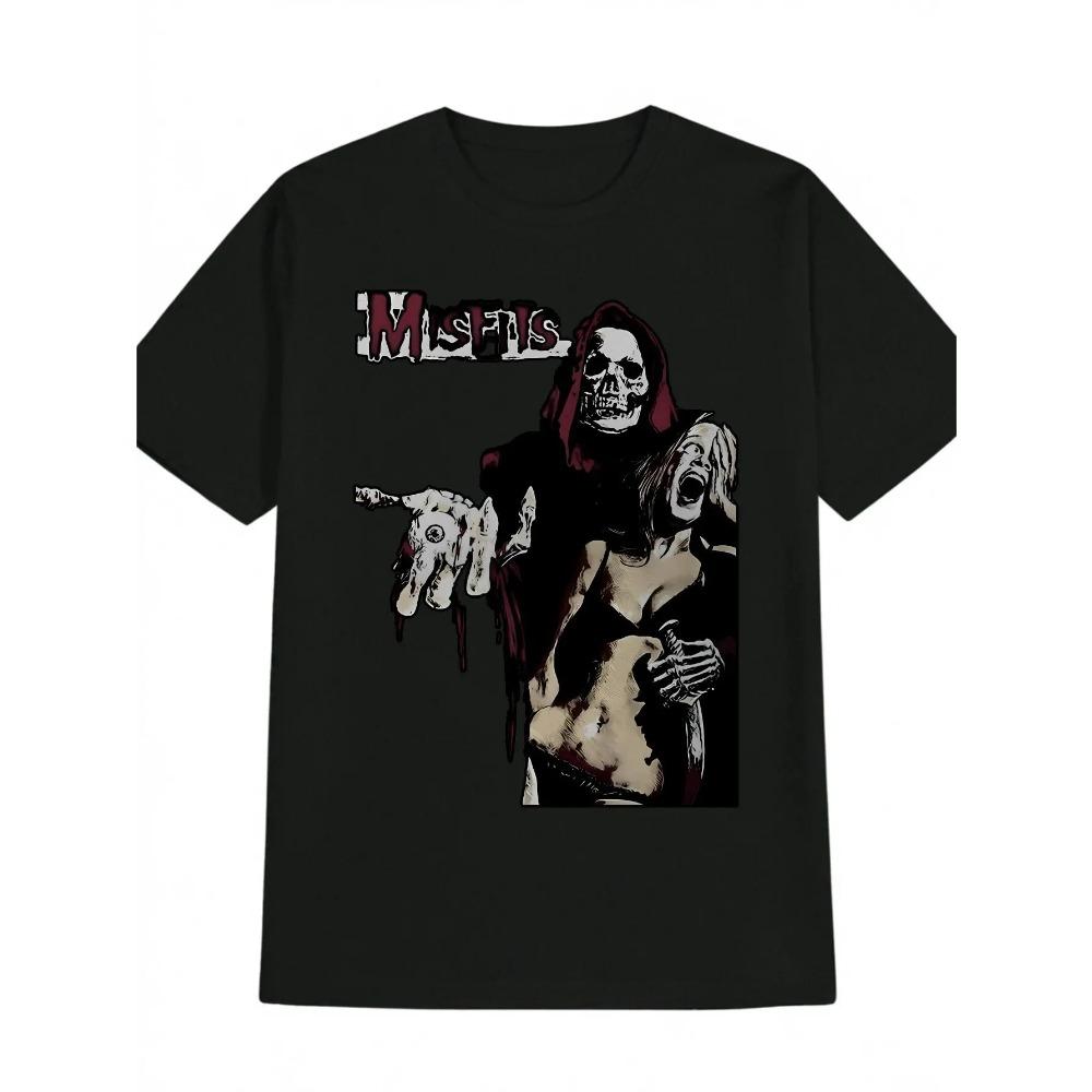 

Футболка с рисунком Мужская Черная Повседневная с круглым вырезом и коротким рукавом One Misfits Ride Johnny Ride Футболка с рисунком XXL