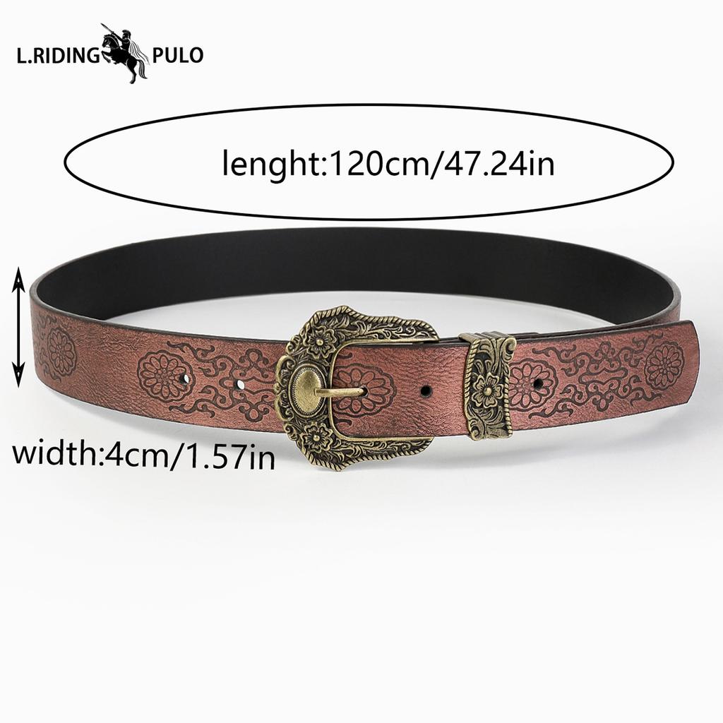 Bohemian Style Western Denim Embossed Pu Belt Jeans Fashion Waist Belt Women