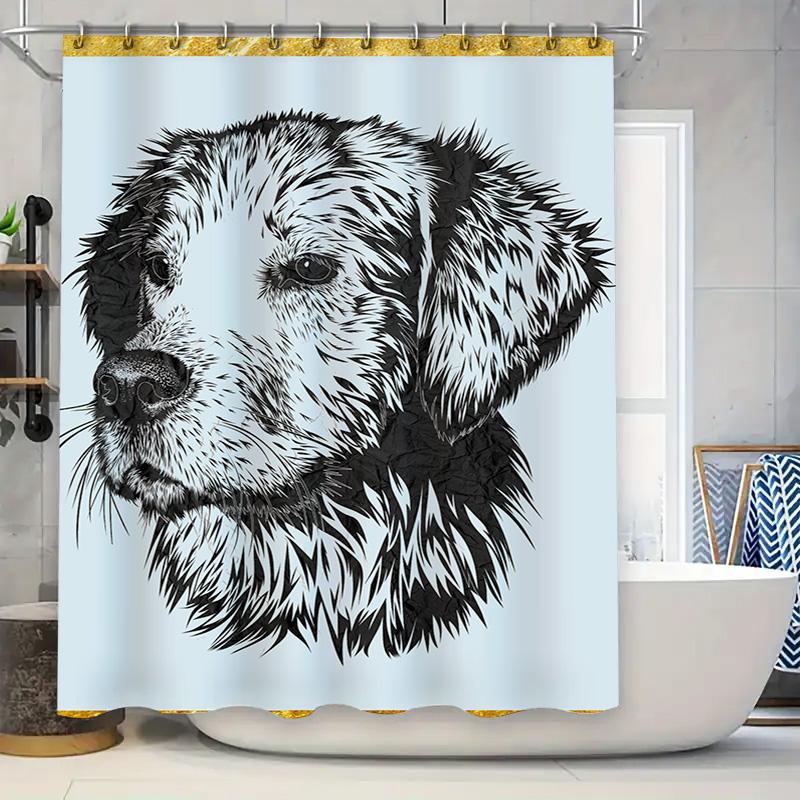 

Vintage Style Dog Print Shower Curtain for Bathroom Decor Black White Animal Pattern Waterproof Fabric 72x84inches Set with Snap 90x180cm