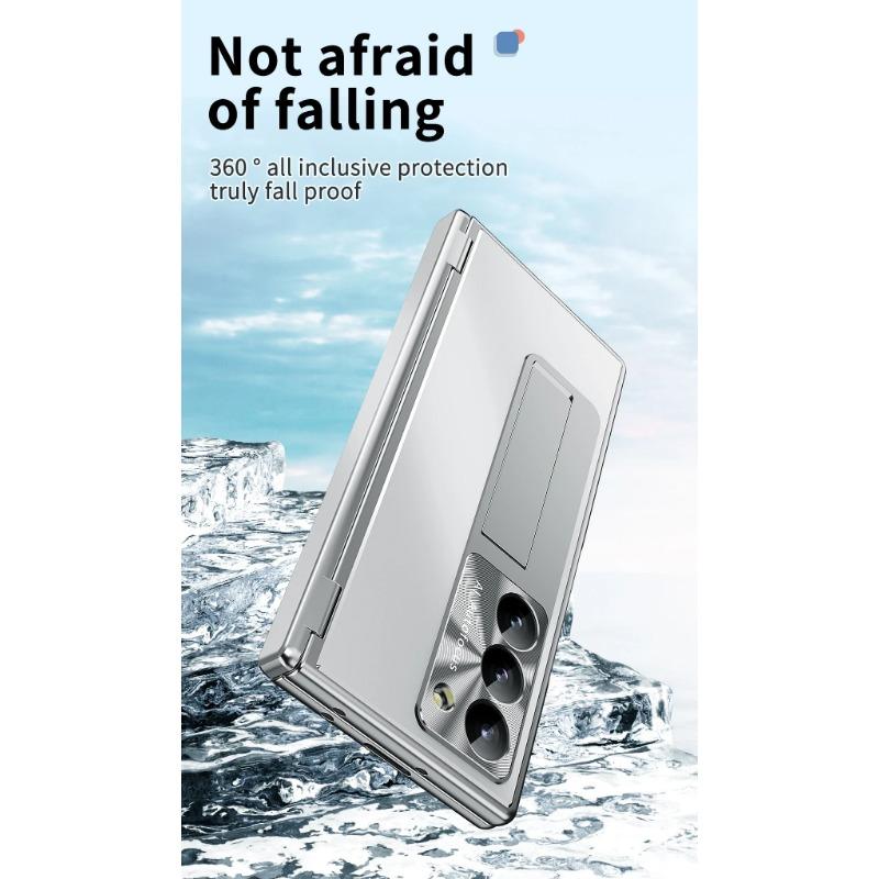 Metal Aluminum Alloy Case for Samsung Galaxy Z Fold 6 5 4 3 with Touch Pen Leather Full Protector Glass Film Stand Folding Cover