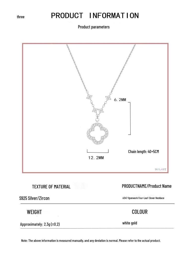 S925 Korean Sweet Hollow Four-Leaf Clover Necklace - Elegant Clavicle Chain Jewelry with Niche Fashion Design