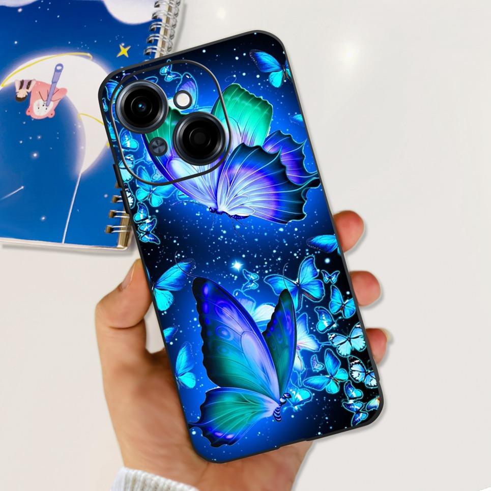 Flower Butterfly Women Fashion Back Cover For Tecno Spark GO 1 Spark GO 2025 Phone Funda Black Matte Soft TPU Silicone