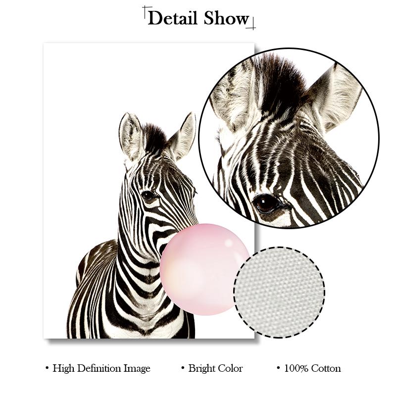 Dipinti su Tela Stile Vivaio Animale Soffiando Bolla Zebra Giraffa Nordico Arte Murale Immagini per Interni Stanza Decorazione Casa Poster