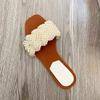 Fashion Luxury White String Bead Women Slippers Fashion Pearl Weaving Designer Flat Slippers 2025 Summer Comfortable Beach Slide Sandals