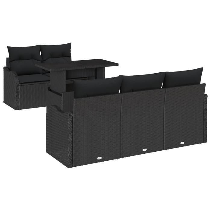 Ensemble de 6 Canapés de Jardin avec Coussins en Poly Rattan Noir, Canapé de Jardin 2 Places avec Rangement & Coussins 3357116