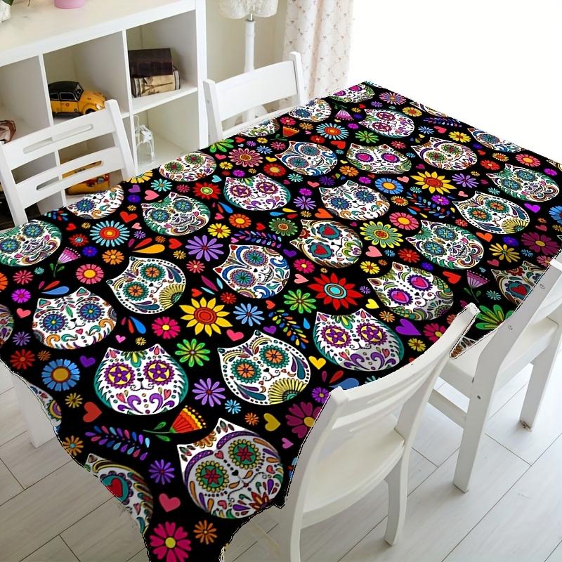 Mexican Day of The Dead Skull Floral Waterproof Tablecloth Table Decor Reusable Kitchen Dining Tablecloth Holiday Party Decor