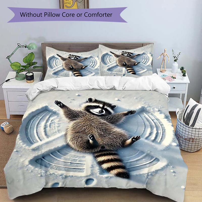 3pcs Anime Raccoon Snowman Comforter Set - Includes One Quilt Cover and Two Pillowcases (No Core) - Perfect for Bedroom and Guest Room Decoration
