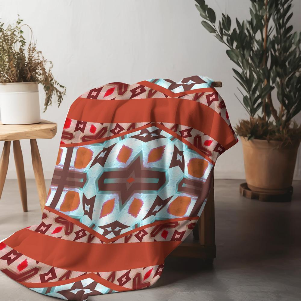 Boho Tribal Geometric Print Throw Blanket with Abstract Water Splash Design for Sofa Bed Couch Decoration