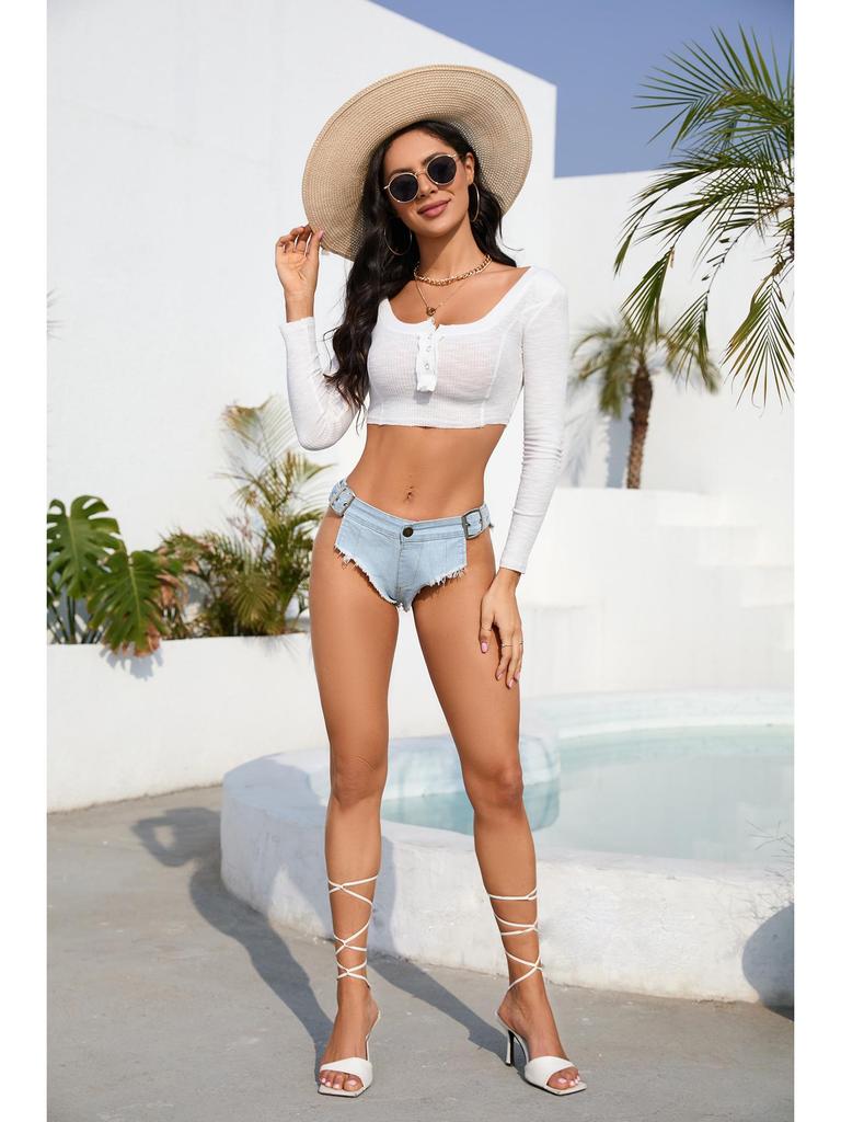 2023 European & American Low-Waist Plus Size Elastic Denim Shorts for Women - Summer Slim Fit