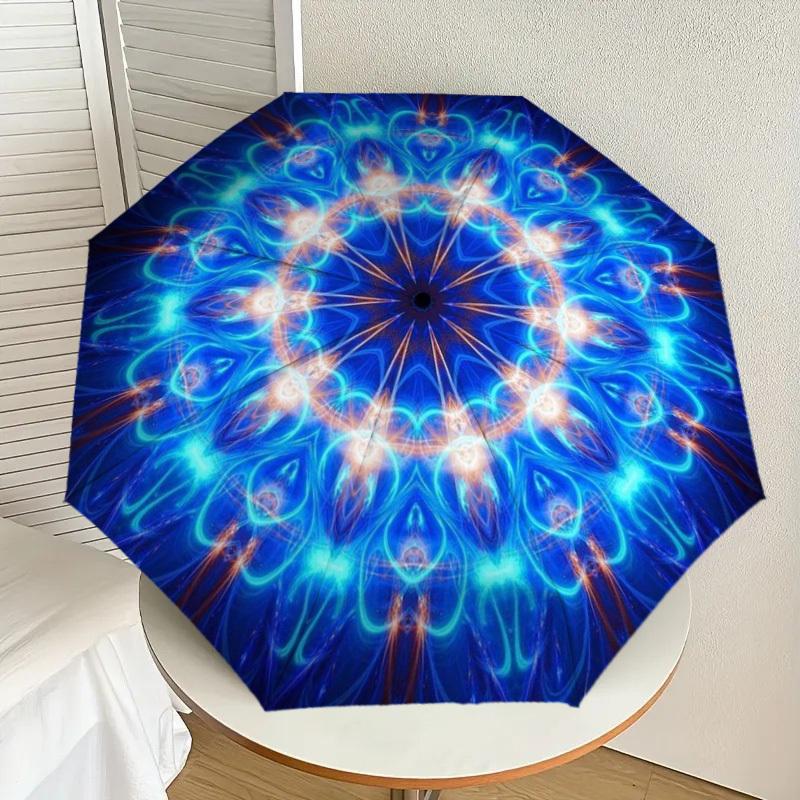 

1pc Blue Mandala Automatic Folding Umbrella - Compact 8-Rib Design,Perfect Gift for Friends & Family yy250926047