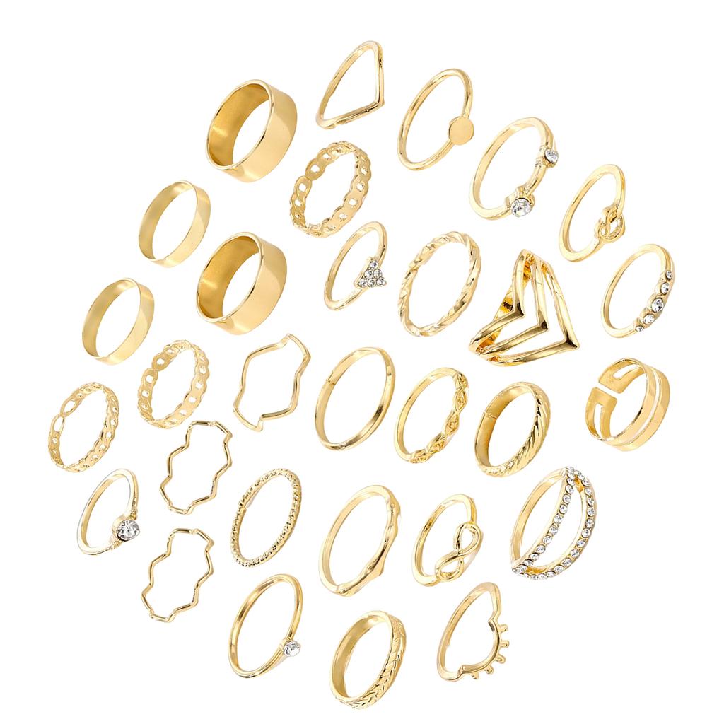 Silver/Gold Color Rings Set Elegant Stacking Geometric Finger Rings Jewelry for Women Daily Outfits Party Accessories
