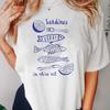 Kurzärmeliges Sommer Damen Sardinenmuster T-Shirt Lässig Basic Rundhals Weißes Oberteil Rundhals Reise Strand T-Shirt