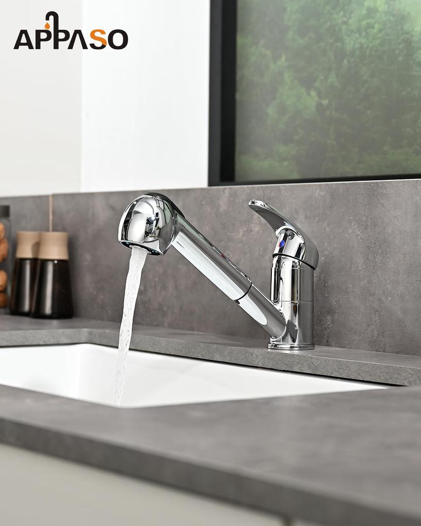 APPASO Kitchen Single Lever Tap Brass Kitchen Mixer Tap Lead Free Rotating 360 Degree 1 Hole Tap Foaming Water Spout