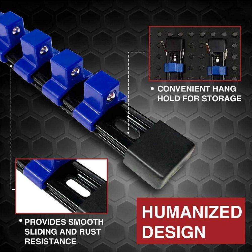 Large Capacity ABS Socket Organizer 1/4Inch 3/8Inch 1/2Inch Socket Clip Rail Holder Socket Rack