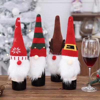 Christmas Wine Bottle Cover Knitted Plush Gnome Wine Bottle Topper Cover for Christmas Dining Table Decor New Year Party Supplies
