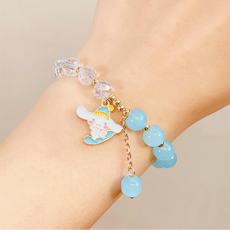 Cute Kids Glass Beaded Bracelet Princess Cartoon Crystal Flower Charm Bangle Handmade Jewelry Gift For Girls Students