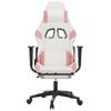 Gaming Chair with Footrest White and Pink Artificial Leather