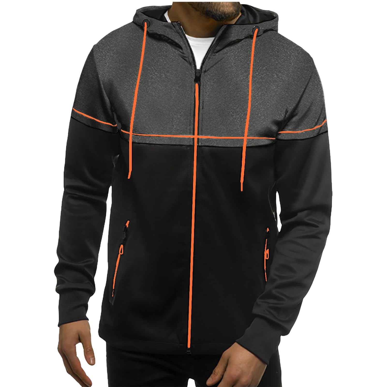 

Men Zip Up Jackets Sweatshirt Hooded Winter Coat Sports Outerwear Fall Fashion Clothes XXL