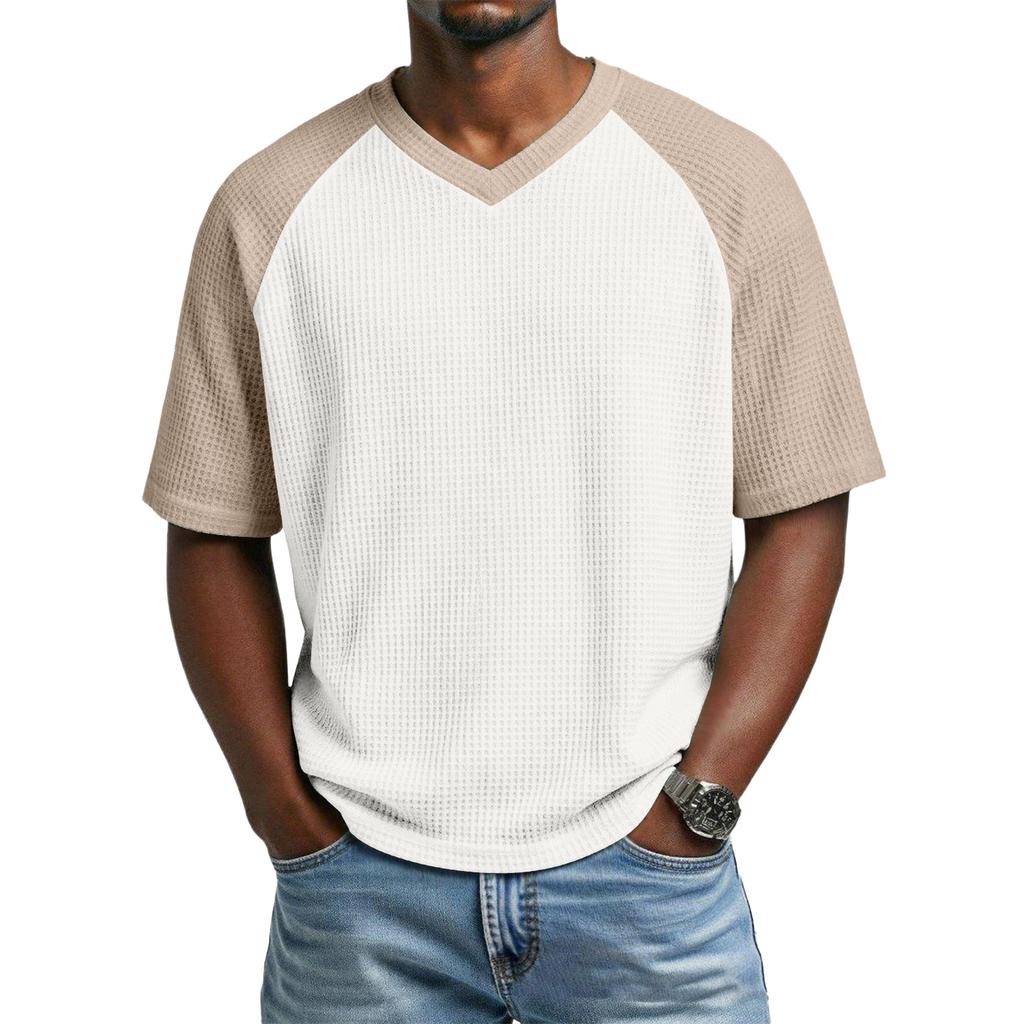 Men's Casual V-Neck Raglan Short-Sleeve Top
