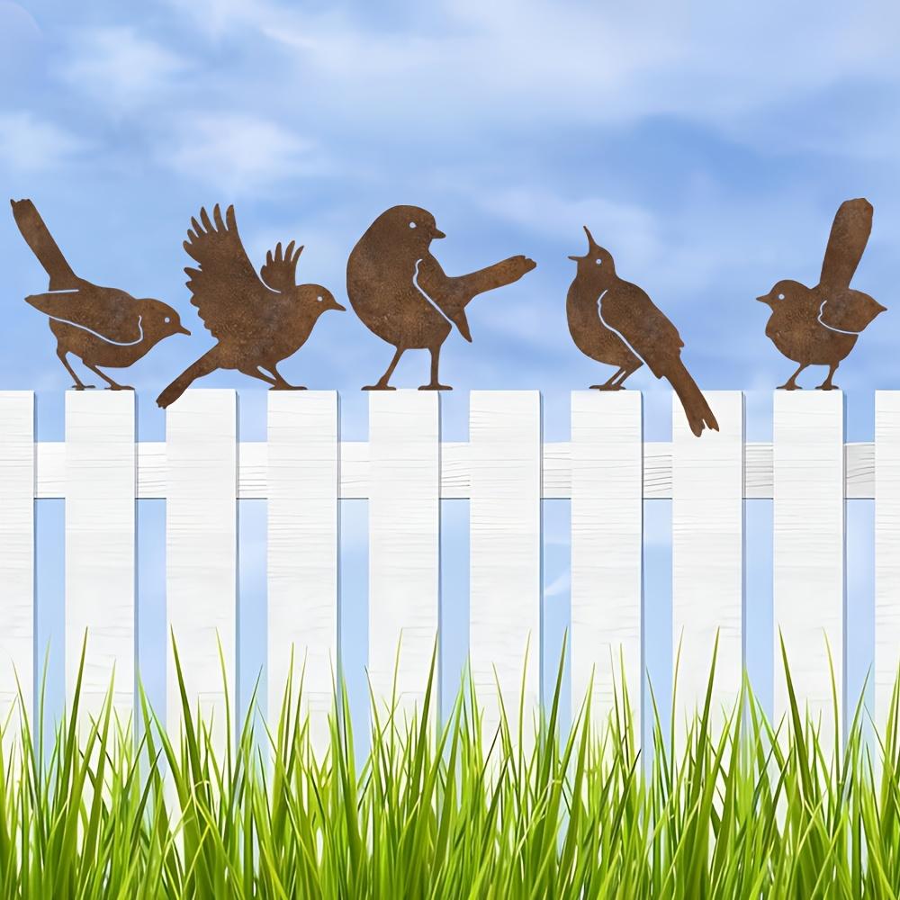 5/10pc Vintage Metal Bird Decor 2D-Flat Rust Art Birds Figurine for Outdoor Garden Yard Fence Holiday Sculptures Decoration Gift