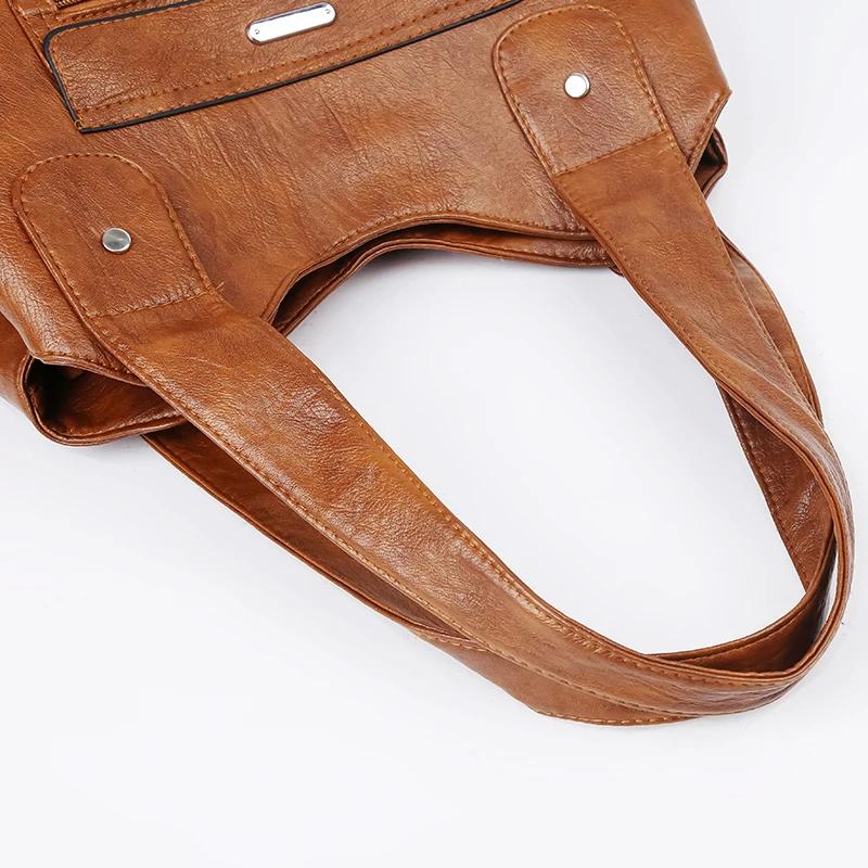 Vintage Multiple Pockets Large Capacity Women Shoulder Messenger Bags Luxury Soft Leather Ladies Bag