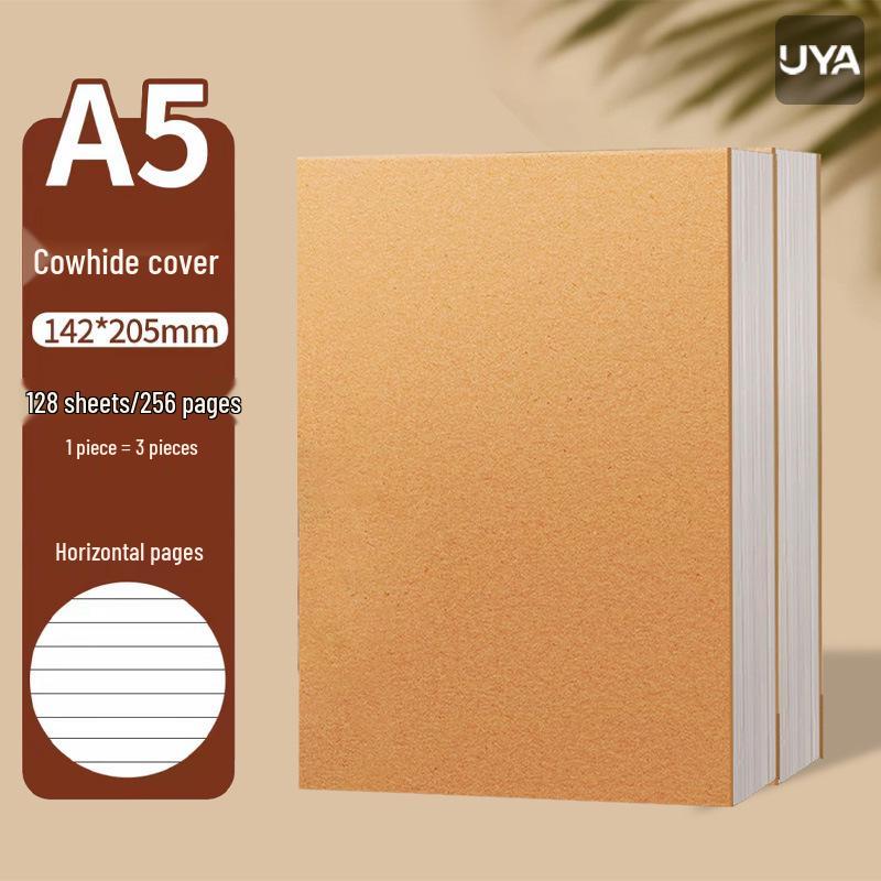 A4 Kraft Paper Notebook: Thickened A5 Straight Spine - Retro Style for Junior High & High School Students, Office Use. No Specification