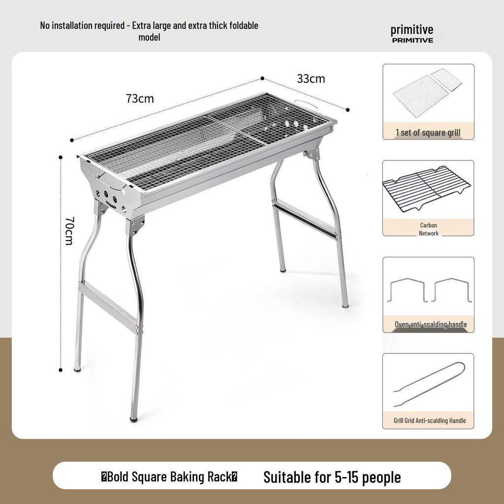Large Stainless Steel Portable Folding Charcoal BBQ Grill for Outdoor and Home Use