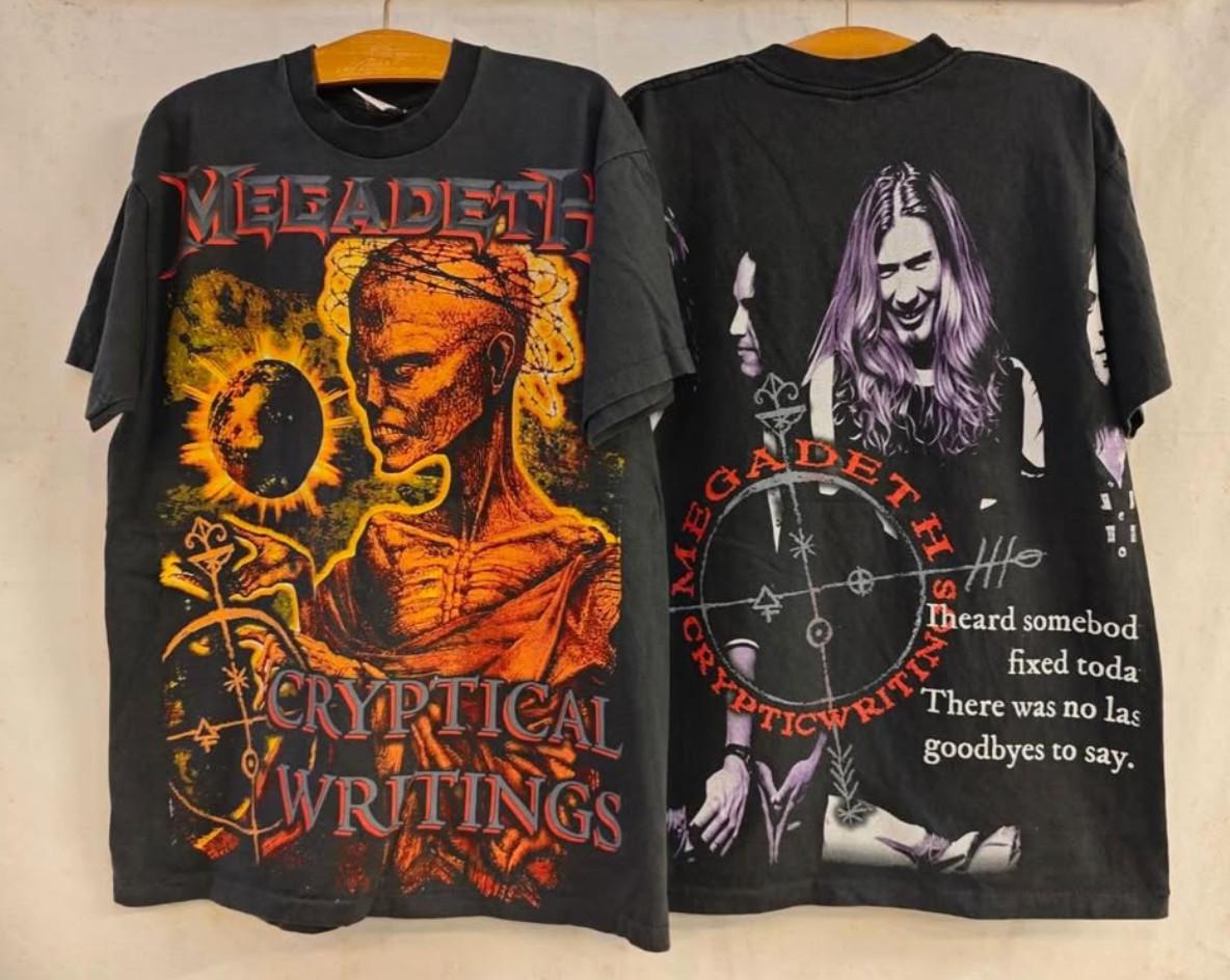 Vintage Megadeth AOP Cryptical Writings 1997 90s Metal Band XL T-Shirt REPRINT S