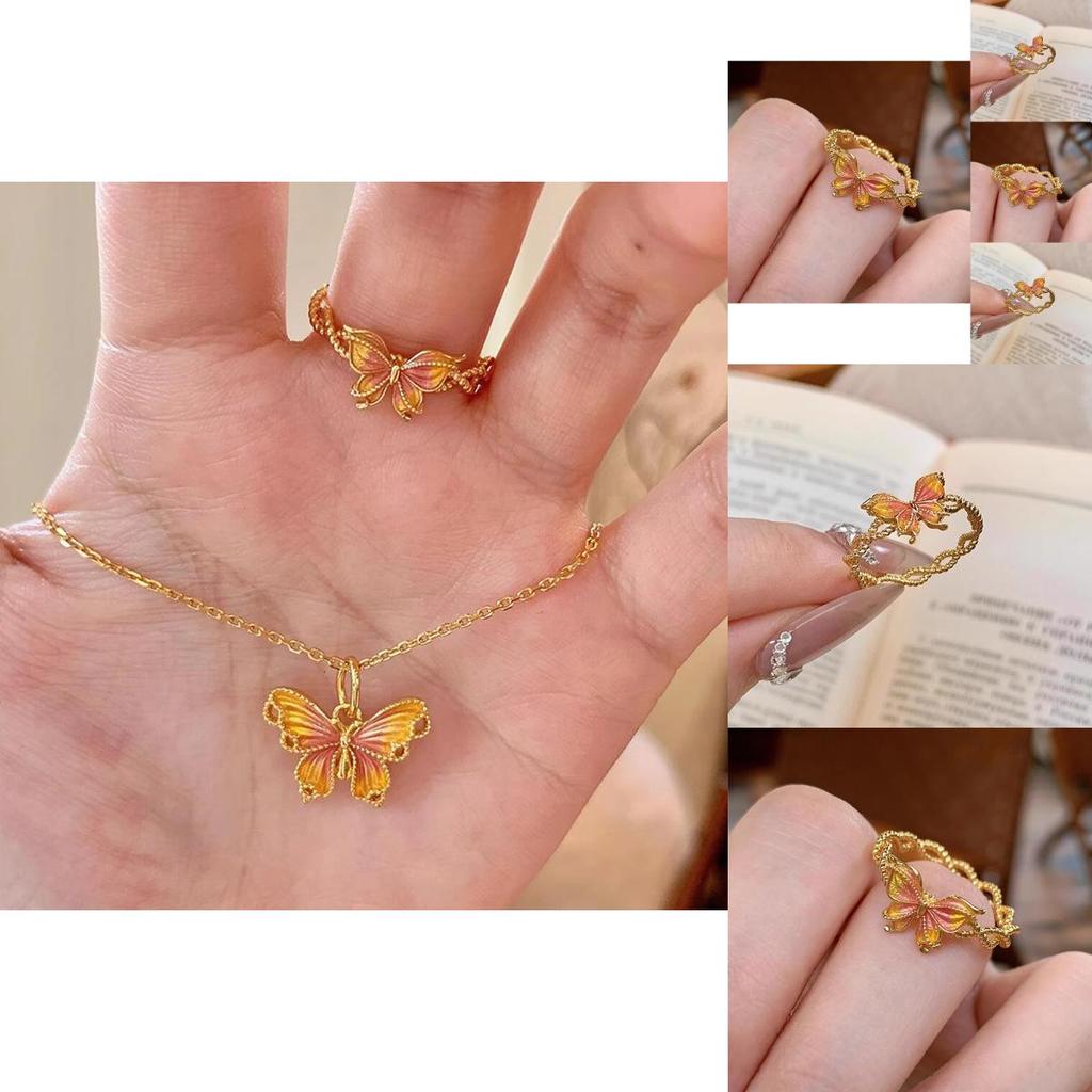 Elegant Vintage Gold Butterfly Ring For Women Featuring Unique Twisted Enamel And Open Design