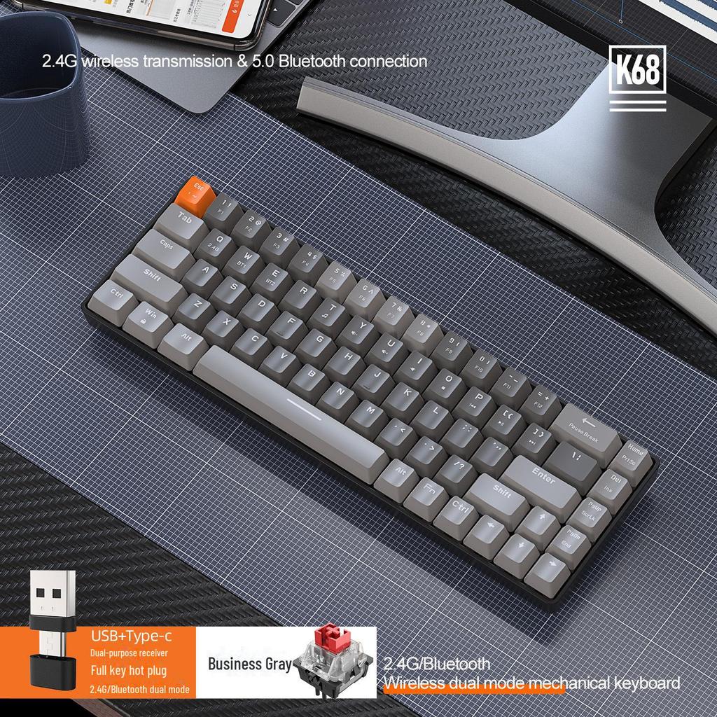 Clavier mécanique sans fil Bluetooth double mode Free Wolf K68, couleur personnalisée, touches de jeu remplaçables à chaud.