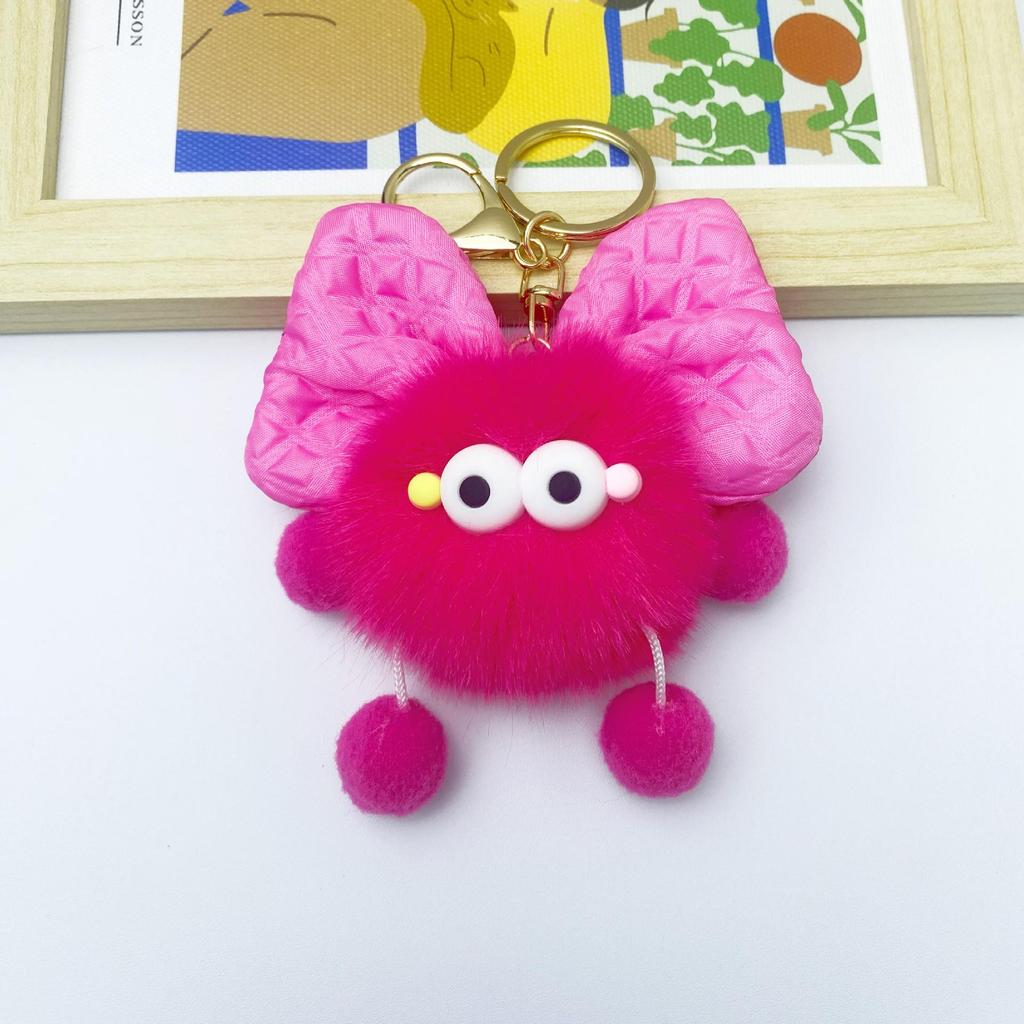 Rex Rabbit Plush Keychain with Bow and Coal Ball Pendant - Cute Couple Gift Accessory