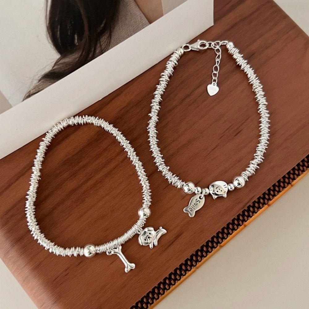 2PCS Cute Cat Fish Bracelet Lovers Friends Metal Beaded Bracelet Cute Dog Bracelets  Friendship