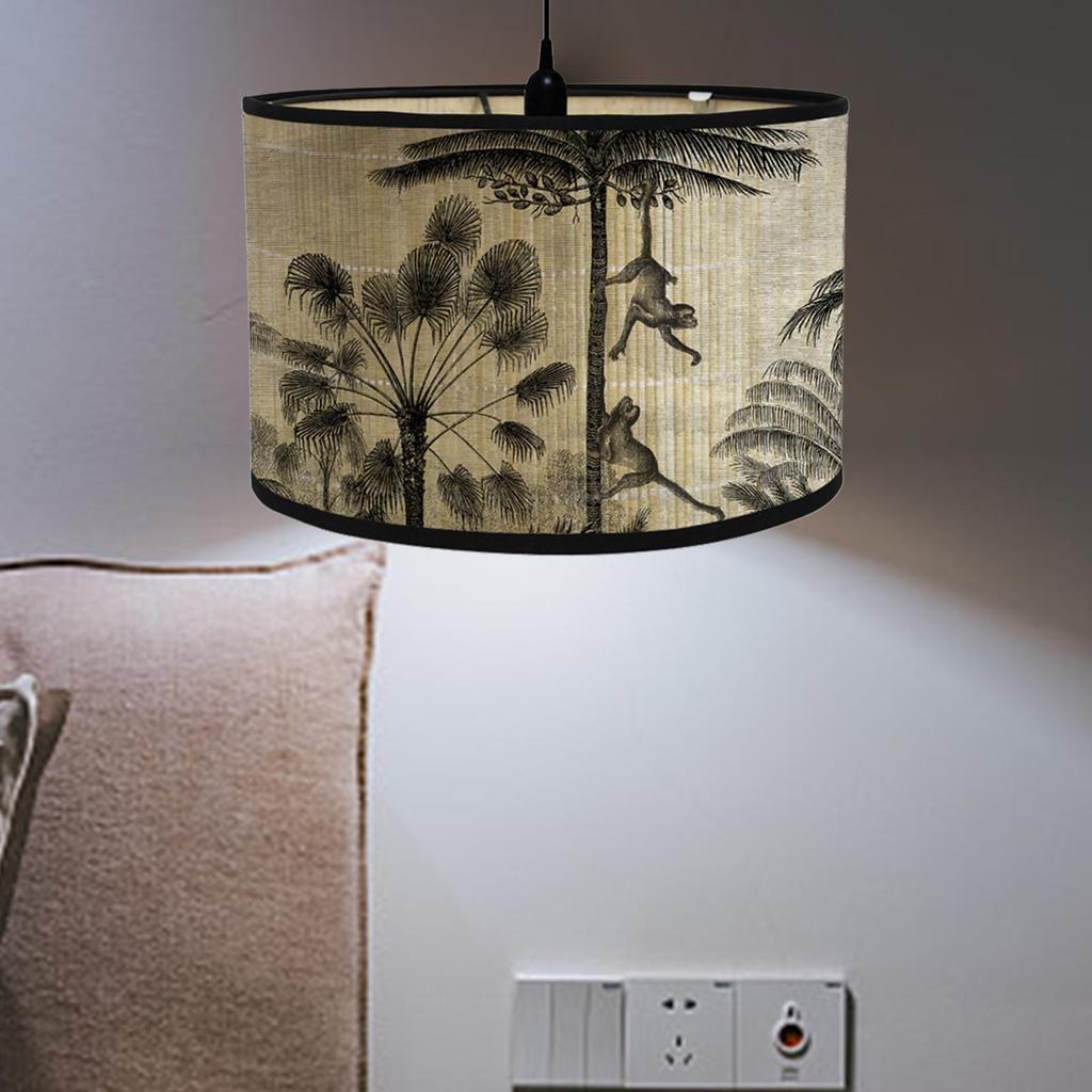 Drum Print Lamp Shade Chandelier Lamp Cover for E26/E27 Lampholder Retro Spider Decorative Bamboo Lampshade Cover