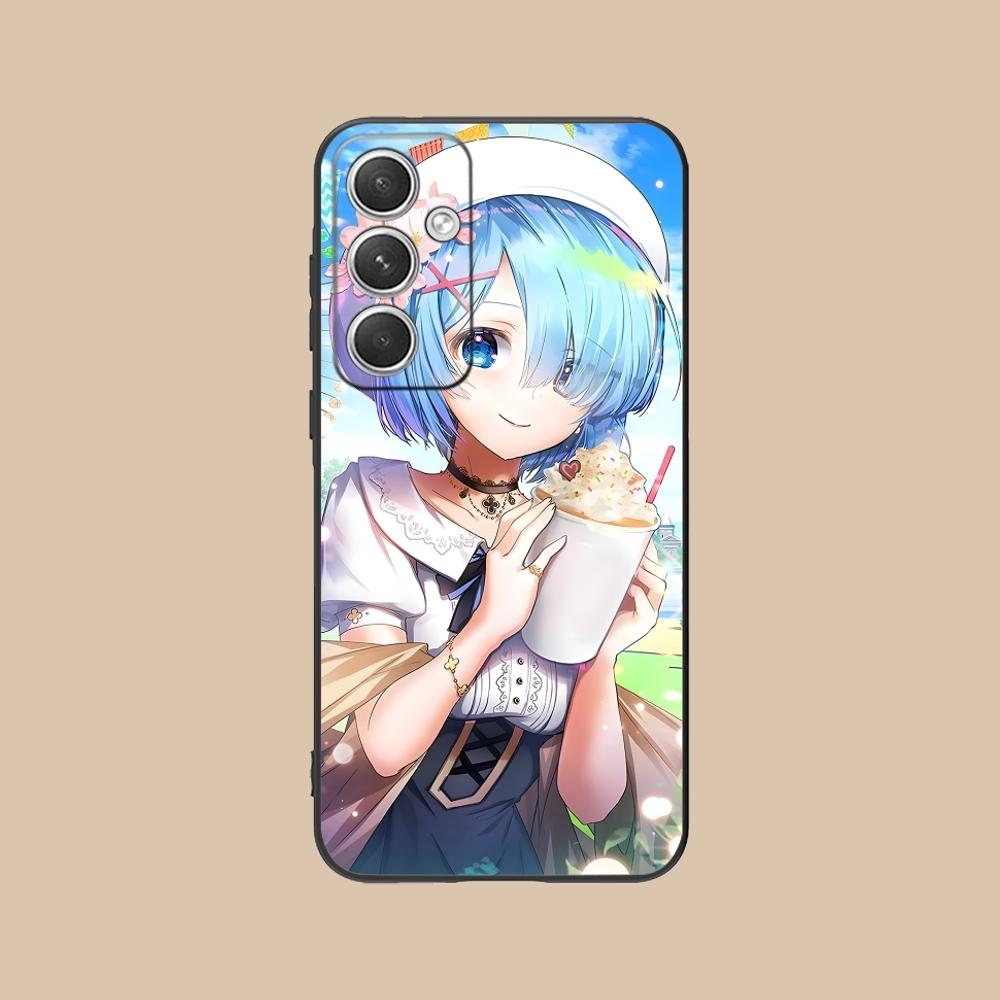 Re Zero Rem Girl Mobile Cell Phone Case for Samsung Galaxy S24 S23 S22 S21 S20 S10 S9 Plus FE Ultra Lite Black Phone Cover Shell