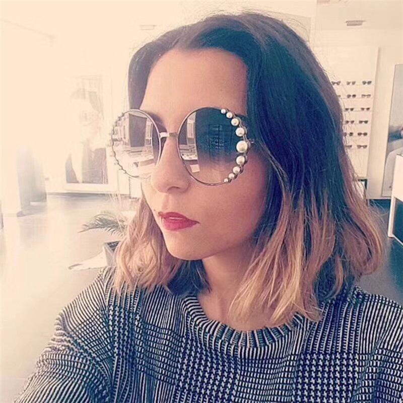European and American Retro Pearl Round Frame Women's Sunglasses - Model 3403.
