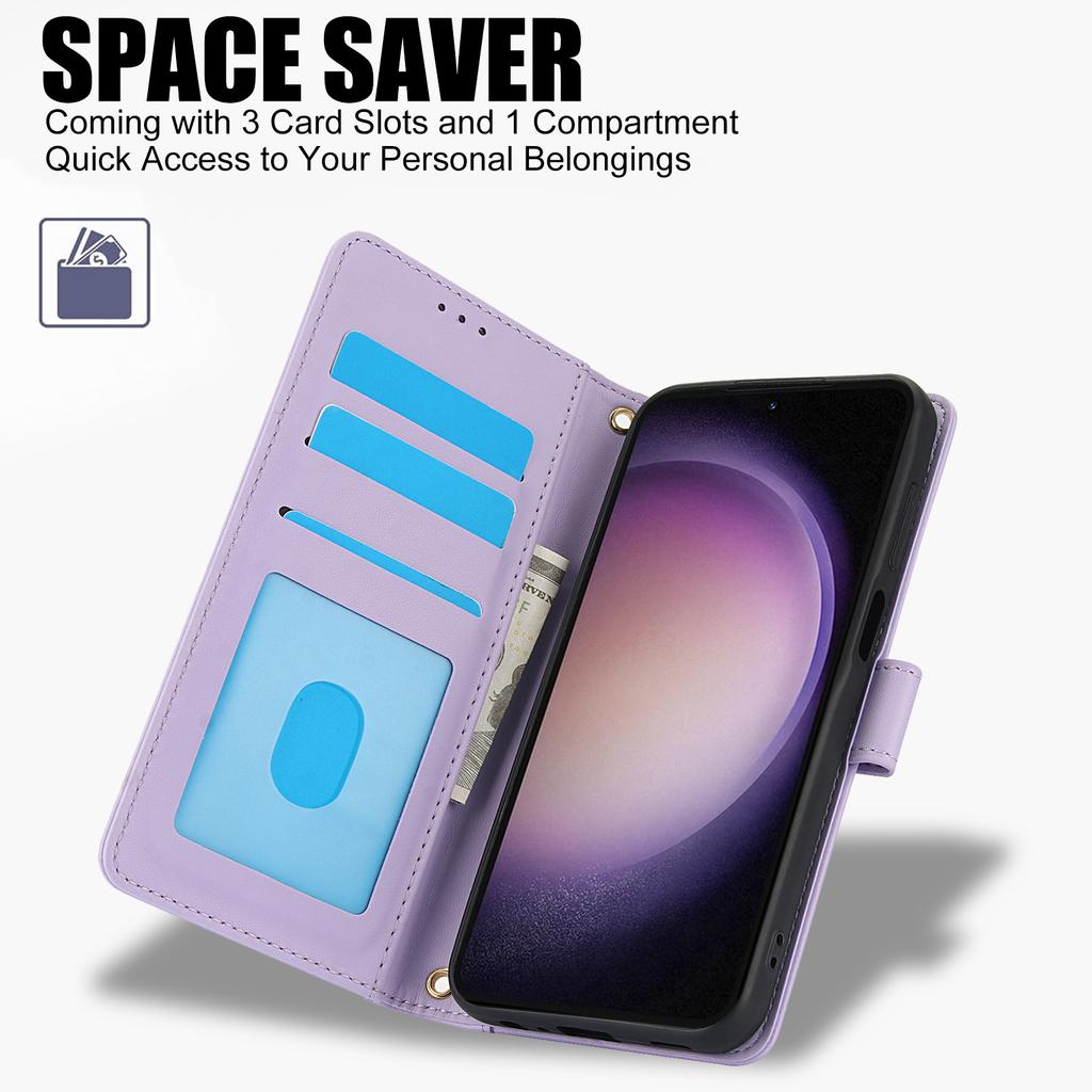 SY-003 For Samsung Galaxy S24+ Case PU Leather Stand View Phone Wallet Cover with Hand Strap