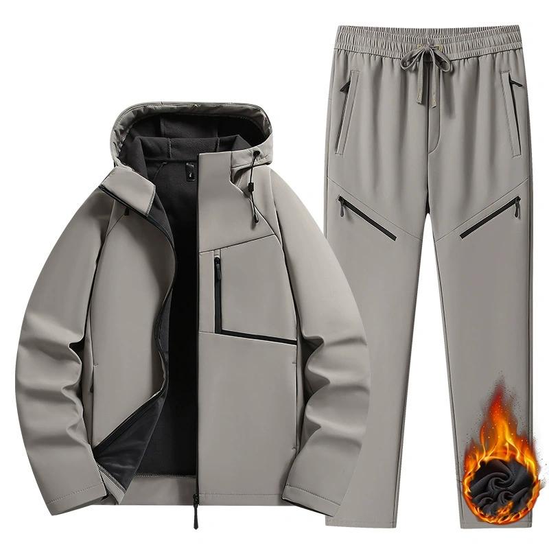 Soft Shell Jacket Men's Autumn and Winter Plus Velvet Thick Warm Jacket Loose Couple Suit Stand-up Collar Jacket