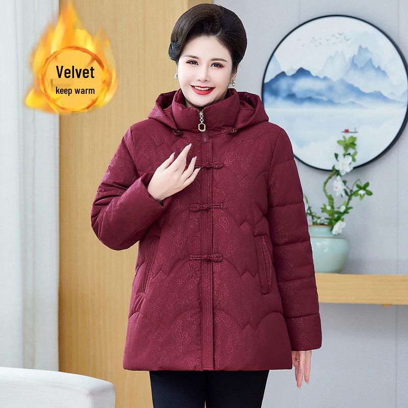 Elderly Women's Winter Cotton Coat with Detachable Hood - Loose Plus Size Warm Jacket for Mothers and Mother-in-Laws