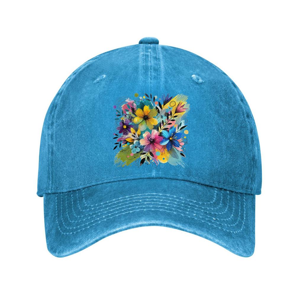 Vibrant Floral Graffiti Baseball Cap Unisex Washed Cotton Adjustable Casual Dad Hat