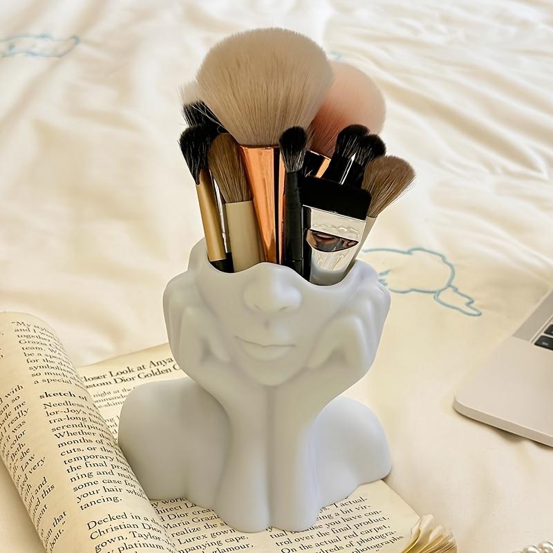 1pc Facial Styling Makeup Brush Holder | Black and White PVC Makeup Storage Box Designed for Women/Ladies' Faces - Lightweight and Portable, Suitable