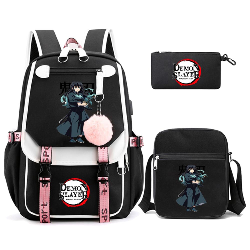3 Stück/Set Anime Cartoon Demon Slayer Aufdruck Rucksack mit Umhängetasche für Teenager Schüler Große Kapazität Wasserdicht Schultasche Mochila