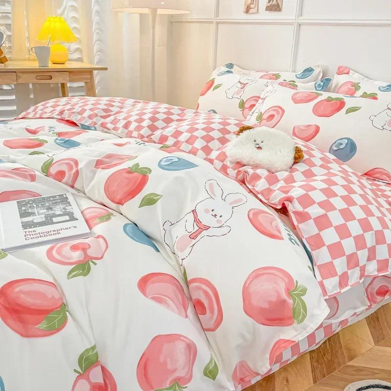 Strawberry Bedding Set Double Sheet Soft 3/4pcs Bed Sheet Set Duvet Cover Queen King Size Comforter Sets For Home For Child