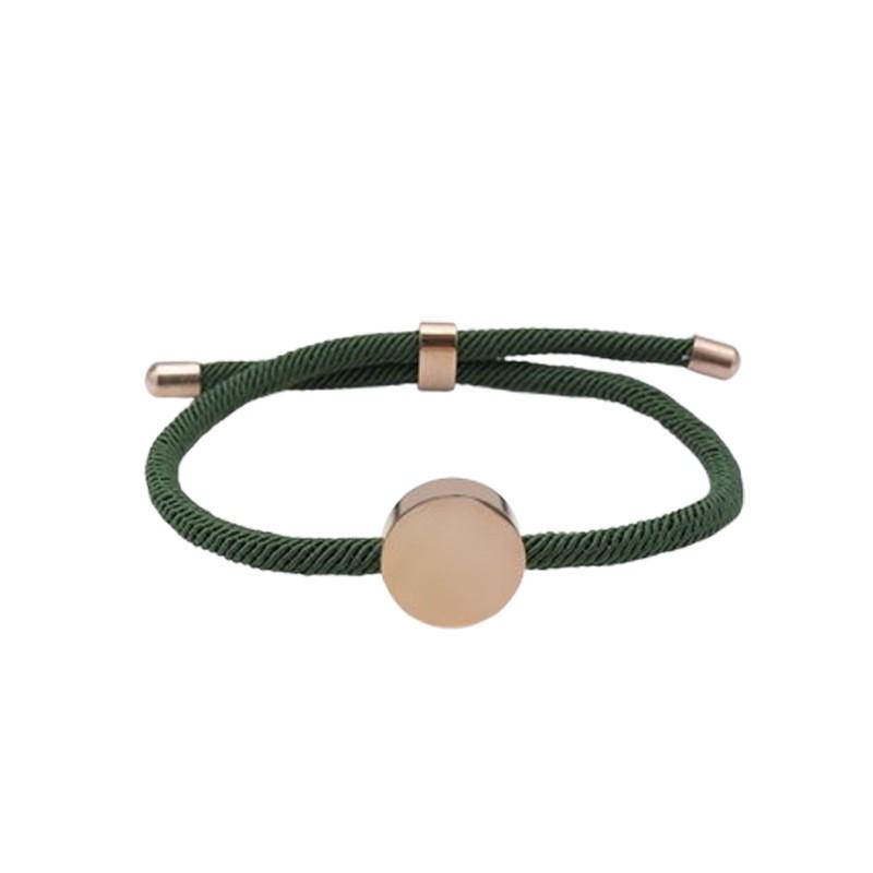 Adjustable Handmade Braided Bracelet With Engravable Round Charm Titanium Steel Unisex Couple Jewelry