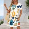 Women Plus Size Round Neck Short Sleeve Cartoon Excavator Printed A Line Dress