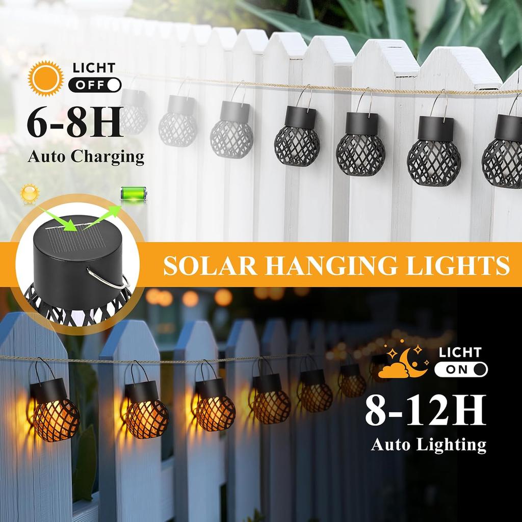 Solar Lights Outdoor Garden,Hanging Solar Lights Flickering Flame, Outdoor Ball Light Waterproof for Garden, Yard, Fence, Tree