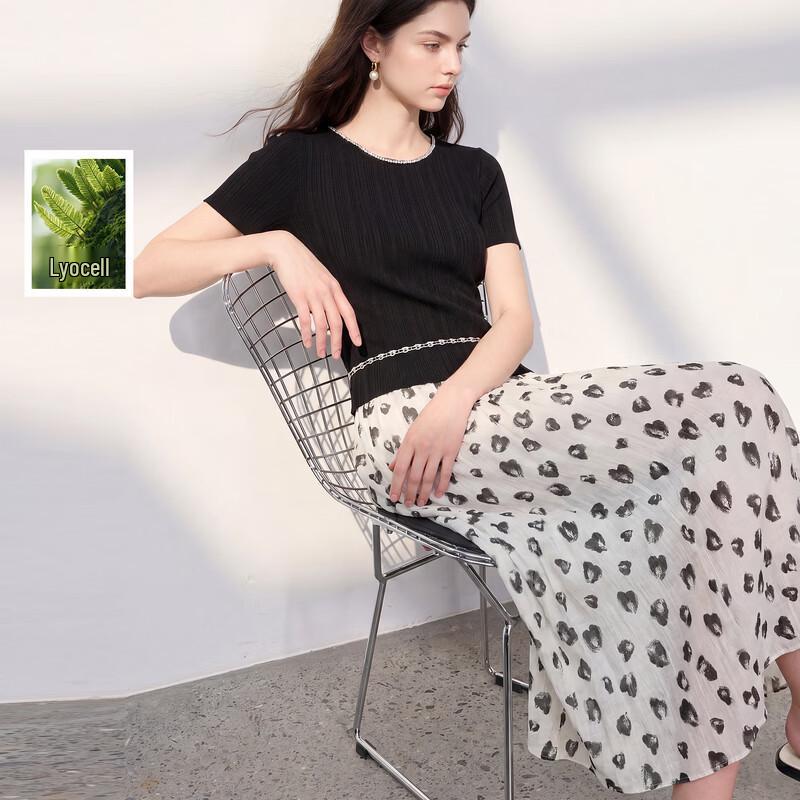 Sancai Women s Lyocell High-Waist Printed A-Line Skirt L