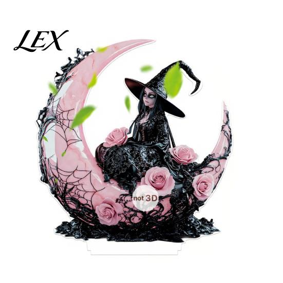Unique Holiday Party Centerpieces Halloween Dark Style Table Decorations, Acrylic Pink And Black Gothic Centerpiece, Small Craft Gifts Crescent Moon/