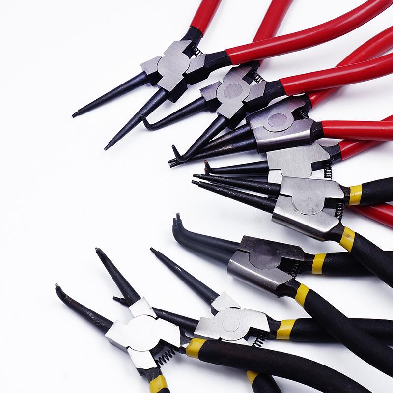 Rubber & Plastic Coated Circlip Pliers - Straight & Bent Jaw, Dual-Purpose Retaining Ring Clip Pliers